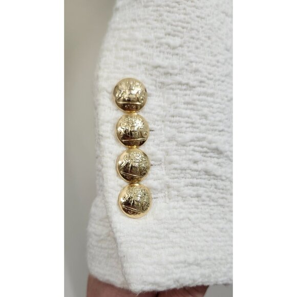 ZARA White Bouclé Double Breasted Blazer Gold Buttons Textured Jacket Women’s S - Picture 7 of 15
